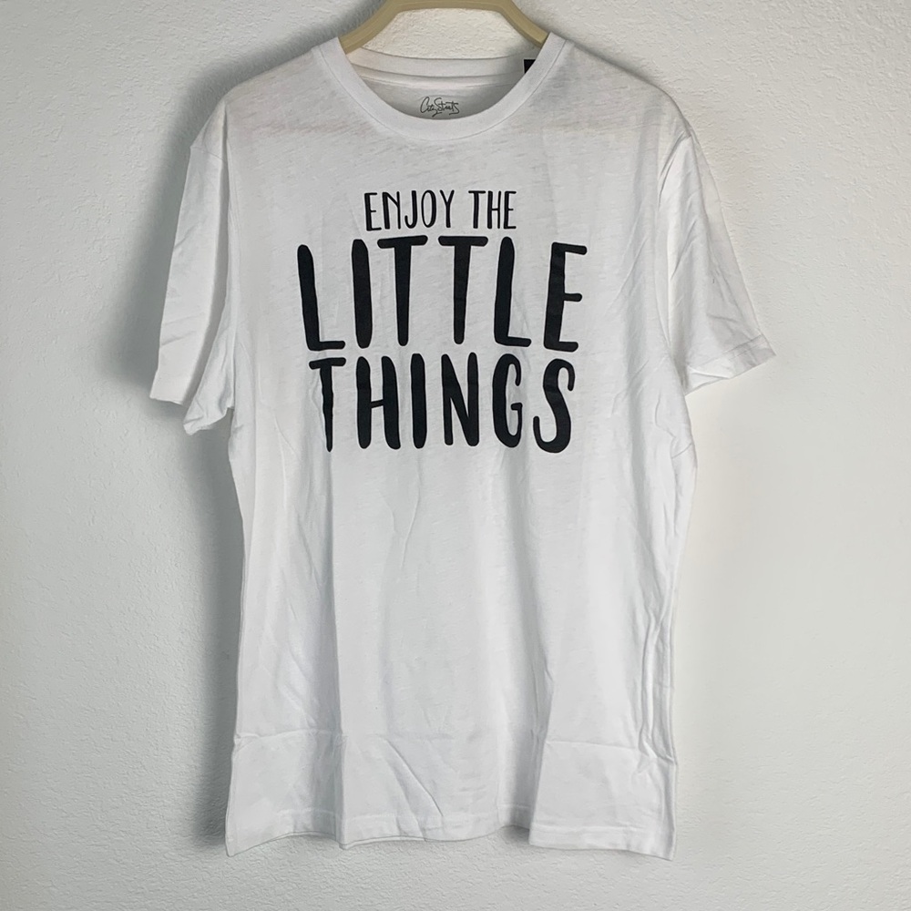 Chic White Tee with Black Print Holiday Spirit